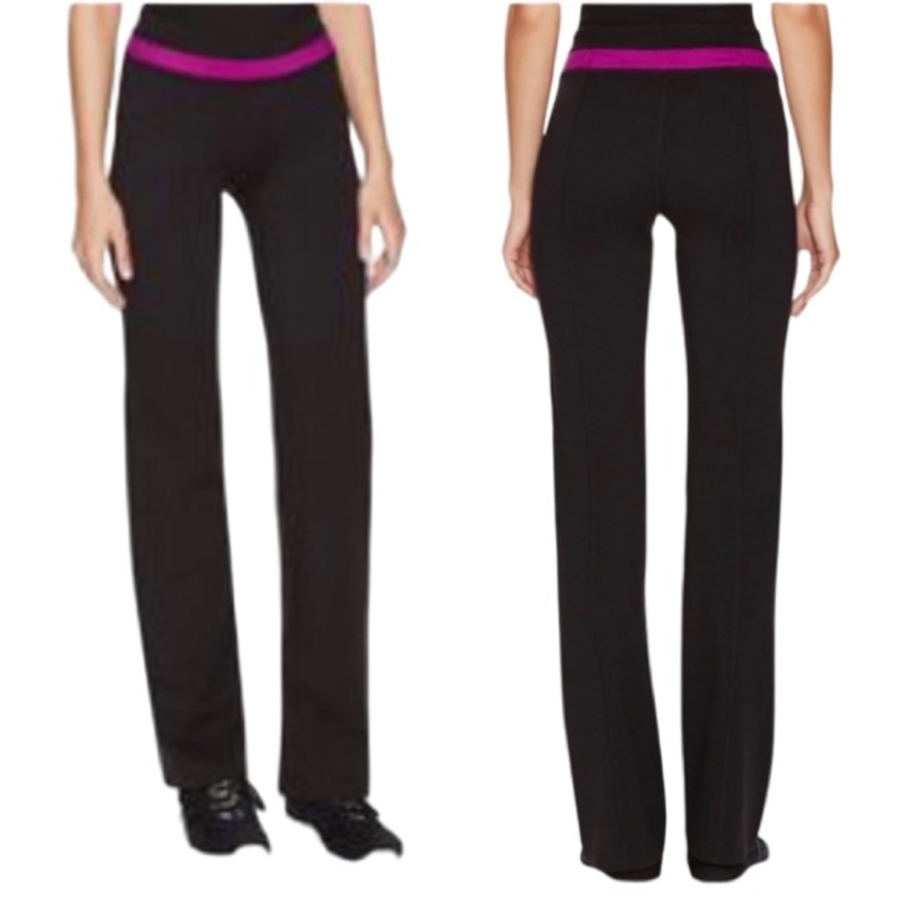 SPANX Power High Rise Flare Leg Black Pink trim Leggings